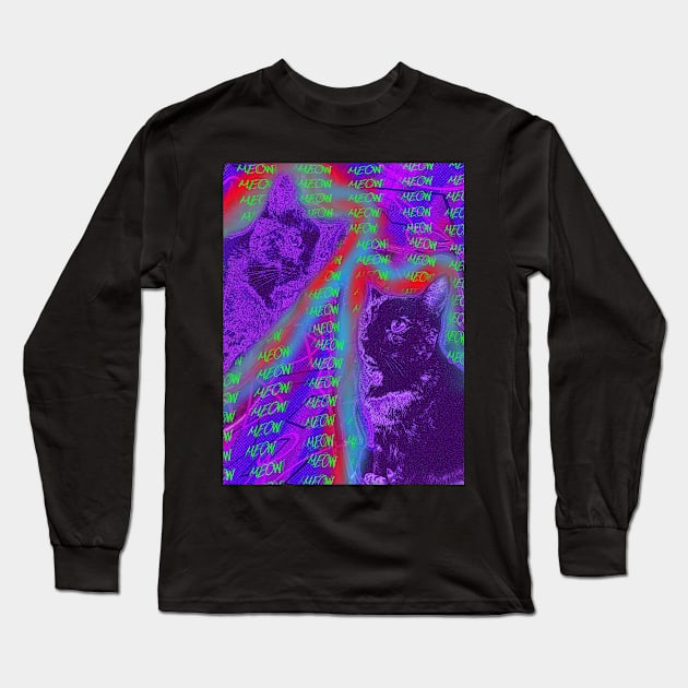 Halftone Cat V17 (Meow Background) Long Sleeve T-Shirt by IgorAndMore